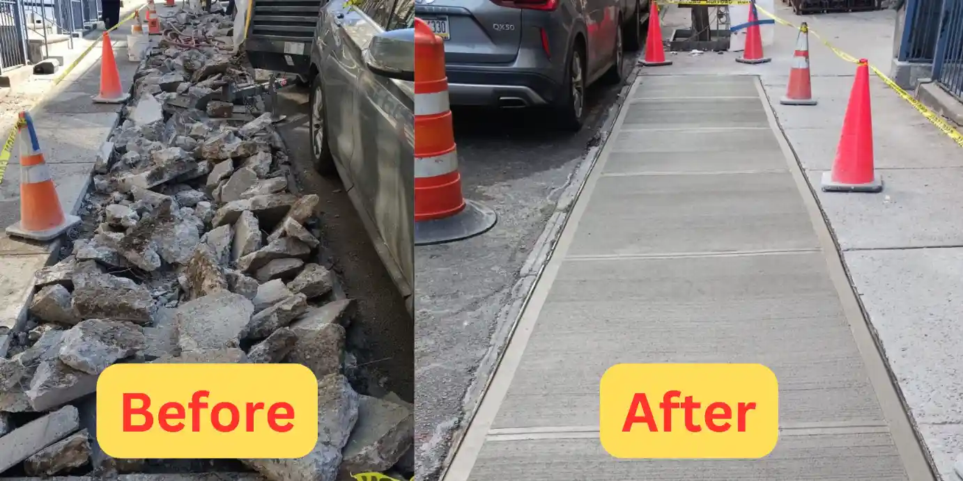 damages sidewalk is being prepared and the results domonstrated in the image in nyc